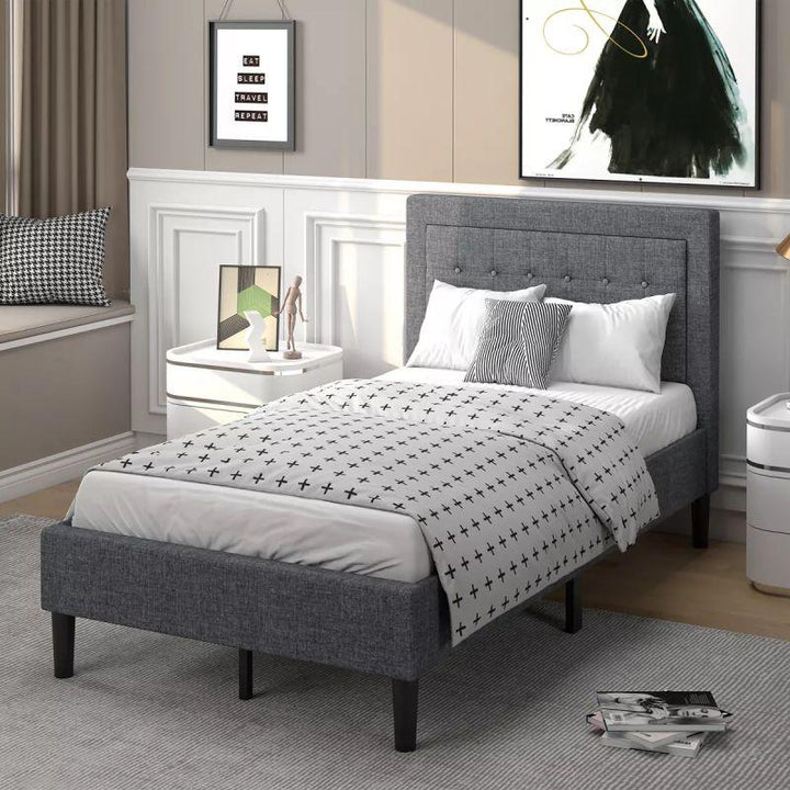 Kids Bed: 120x200x140 Wood, Grey Fabric by Alhome - Zrafh.com - Your Destination for Baby & Mother Needs in Saudi Arabia