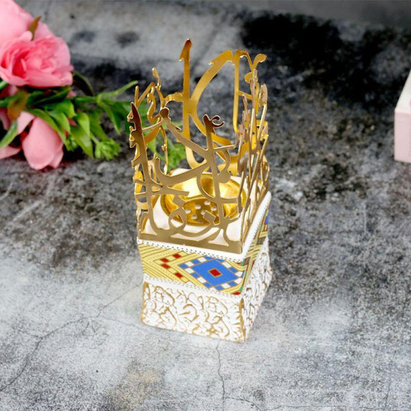 Ceramic Incense Burner With Square Base And Golden Sayings - 17.5 cm By Family Ship - Zrafh.com - Your Destination for Baby & Mother Needs in Saudi Arabia