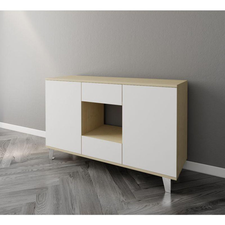 White and Beige Coffee Corner with Two Doors and Two Sliding Drawers By Alhome - Zrafh.com - Your Destination for Baby & Mother Needs in Saudi Arabia