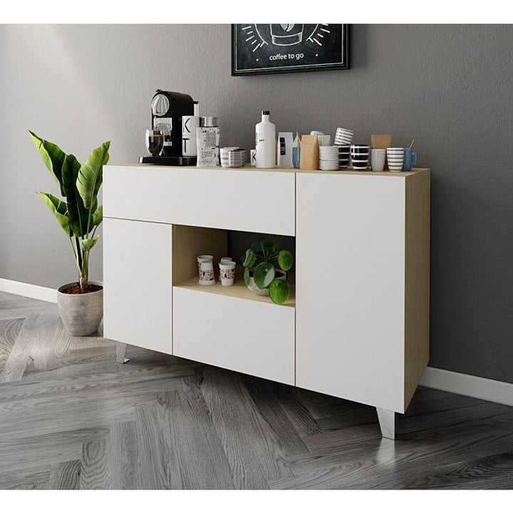 Coffee Corner with Two Doors and Two Drawers (Beige and White) By Alhome - Zrafh.com - Your Destination for Baby & Mother Needs in Saudi Arabia