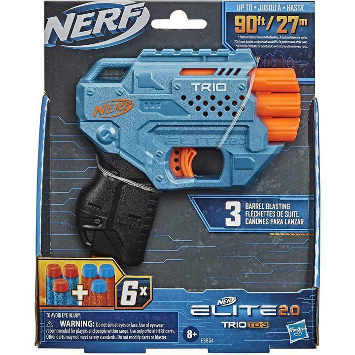 Elite 2.0 Trio SD-3 Blaster Includes 6 Official Darts 3-Barrel Blasting Tactical Rail for Customizing Capability From Nerf Blue And Orange - 22.9x19x4 cm - E9954 - ZRAFH