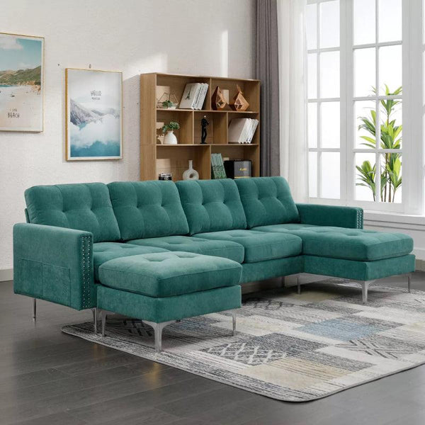 Green Velvet U-Shaped Sofa By Alhome - Zrafh.com - Your Destination for Baby & Mother Needs in Saudi Arabia