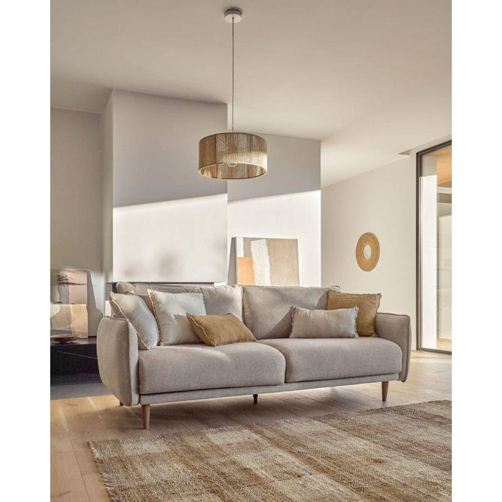 Beige Suede Wood 3-Seater Sofa - Size: 220x85x85, Material: Linen By Alhome - 110112200 - Zrafh.com - Your Destination for Baby & Mother Needs in Saudi Arabia