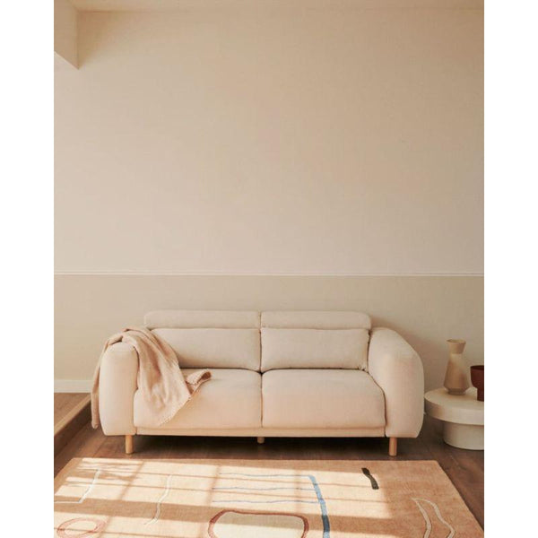 Beige Suede Wood 3-Seater Sofa - Size: 220x85x85, Material: Linen By Alhome - 110112201 - Zrafh.com - Your Destination for Baby & Mother Needs in Saudi Arabia
