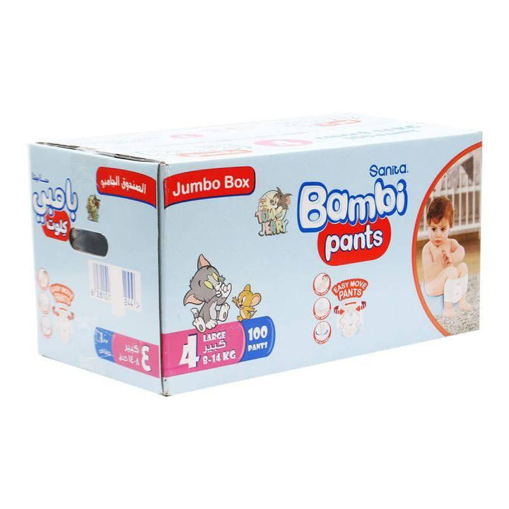Sanita Bambi Baby Diaper Pants Jumbo Box #4 Size Large,8-14 KG,100 Diapers - ZRAFH