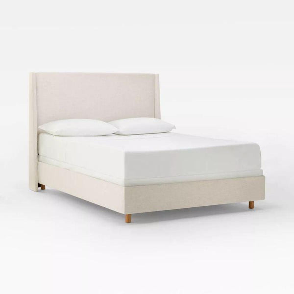 Light Beige Linen Elegance: Swedish Wood Super King Bed (200x200x140) by Alhome - Zrafh.com - Your Destination for Baby & Mother Needs in Saudi Arabia