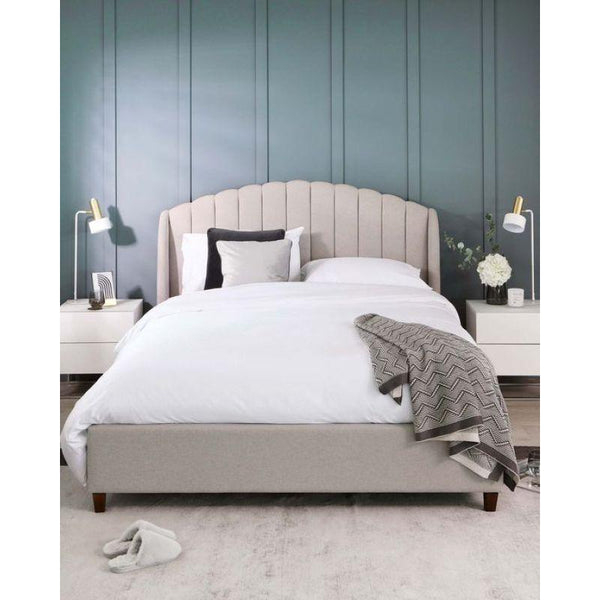 Super King Bed in Beige Chanel Fabric with Swedish Wood Frame By Alhome - Zrafh.com - Your Destination for Baby & Mother Needs in Saudi Arabia