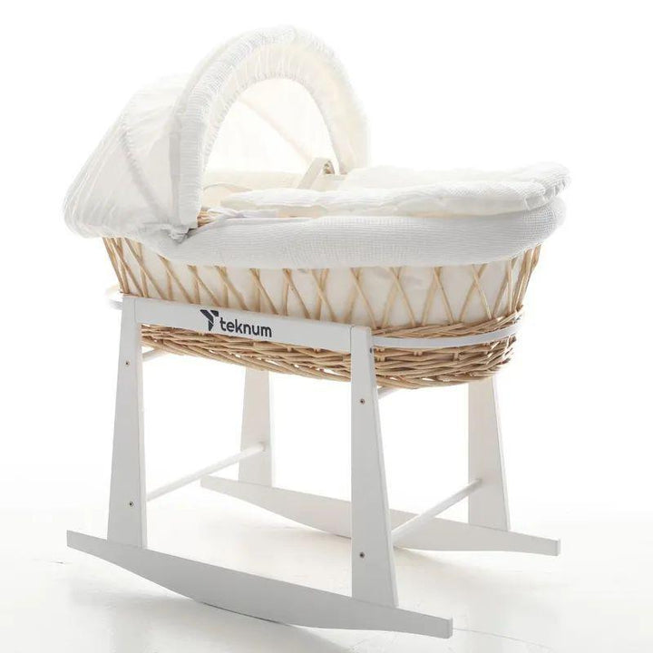 Teknum Infant Wicker Moses Basket With White Waffle Beddings & White Rocker Stand - Zrafh.com - Your Destination for Baby & Mother Needs in Saudi Arabia
