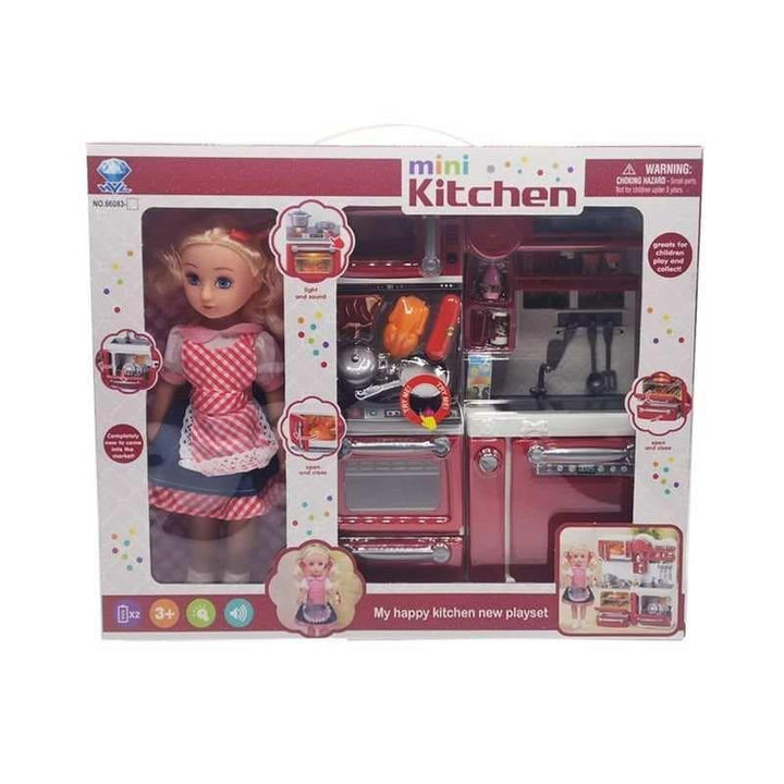 House Set Doll Kitchen Set With Lights And Sounds Pink - 30.3x9.5x33.5 cm 18-66085-2 - ZRAFH