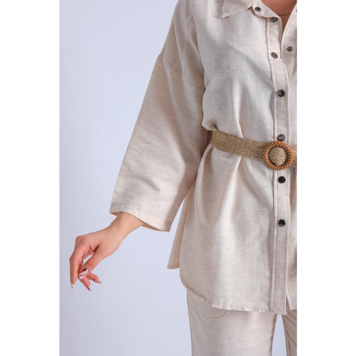 Londonella Women's long-sleeved shirt With Wide Pants Set - Beige - 100211 - Zrafh.com - Your Destination for Baby & Mother Needs in Saudi Arabia