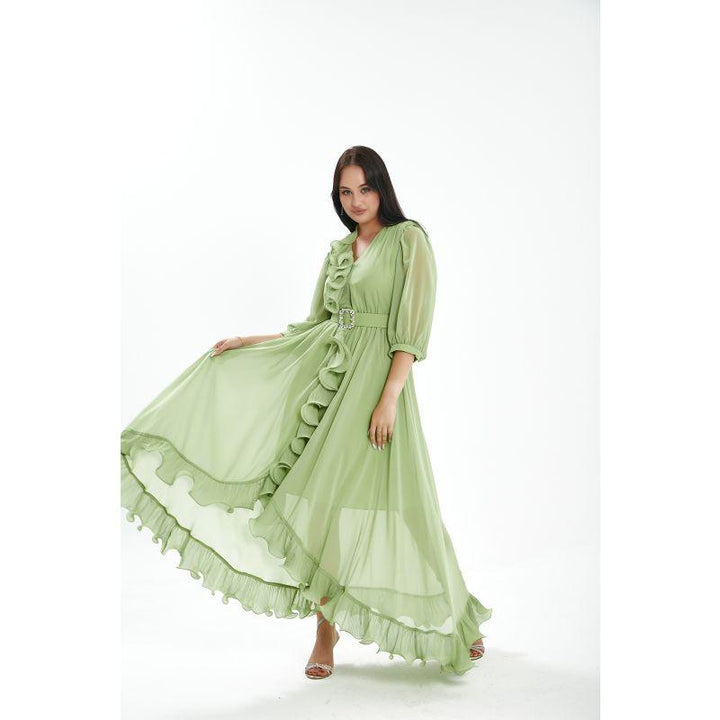 Londonella Women's Midi Summer Dress With Belt And Transparent Half Sleeves - Lon100319 - Zrafh.com - Your Destination for Baby & Mother Needs in Saudi Arabia