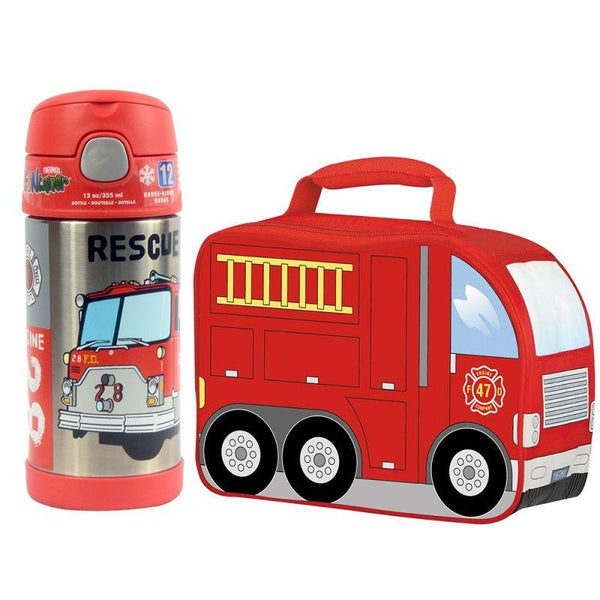 Thermos School Lunch Bag For Kids - Fire Truck + Stainless Steel Water Bottle - Stainless Steel Rescue Truck - 355Ml-Combo - Zrafh.com - Your Destination for Baby & Mother Needs in Saudi Arabia