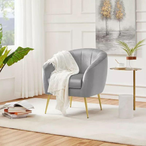 Modern Cozy Grey Velvet Arm Chair - 80x85x85 cm - By Alhome - Zrafh.com - Your Destination for Baby & Mother Needs in Saudi Arabia