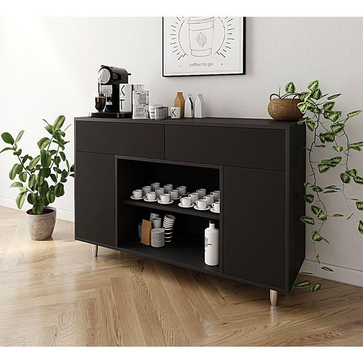 Black Coffee Corner with Shelves and Drawers By Alhome - Zrafh.com - Your Destination for Baby & Mother Needs in Saudi Arabia