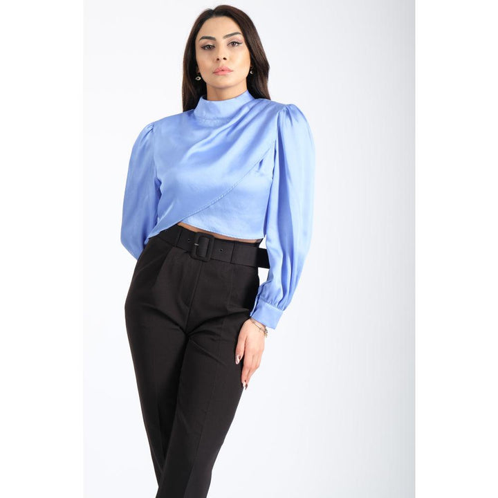 Londonella Women's Short Blouse With Long Sleeves & Closed-neckline Design - Blue - 100216 - Zrafh.com - Your Destination for Baby & Mother Needs in Saudi Arabia