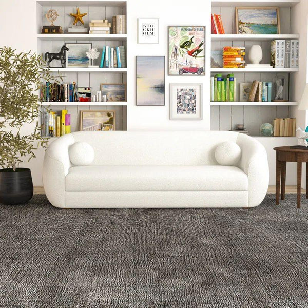 Elegant White Boucle 3-Seater Sofa Swedish Wood By Alhome - Zrafh.com - Your Destination for Baby & Mother Needs in Saudi Arabia