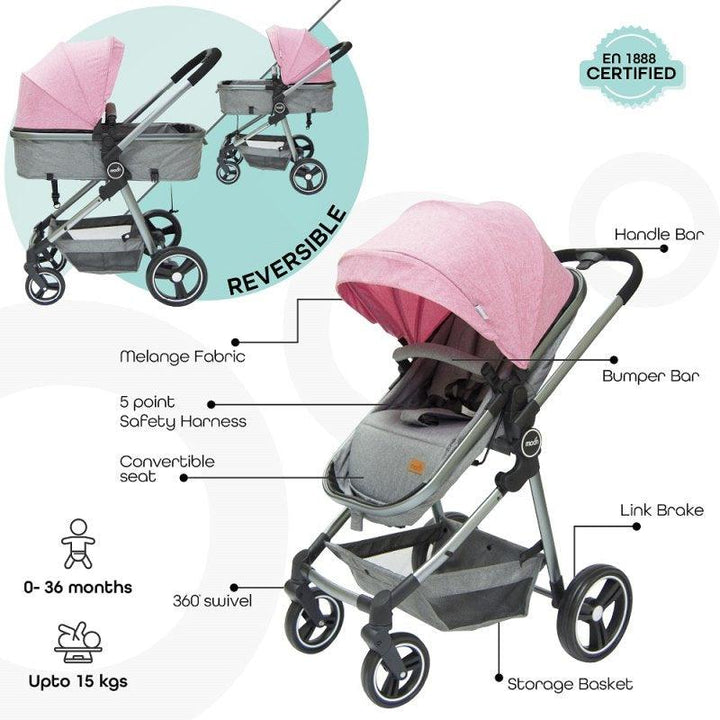 Moon - Pro 2 In 1 Convertible To Carrycot, Reversable Stroller - Pink + Moon - 100% Cotton Knitted & Fur Baby Blanket 70x102Cm Pink - Zrafh.com - Your Destination for Baby & Mother Needs in Saudi Arabia