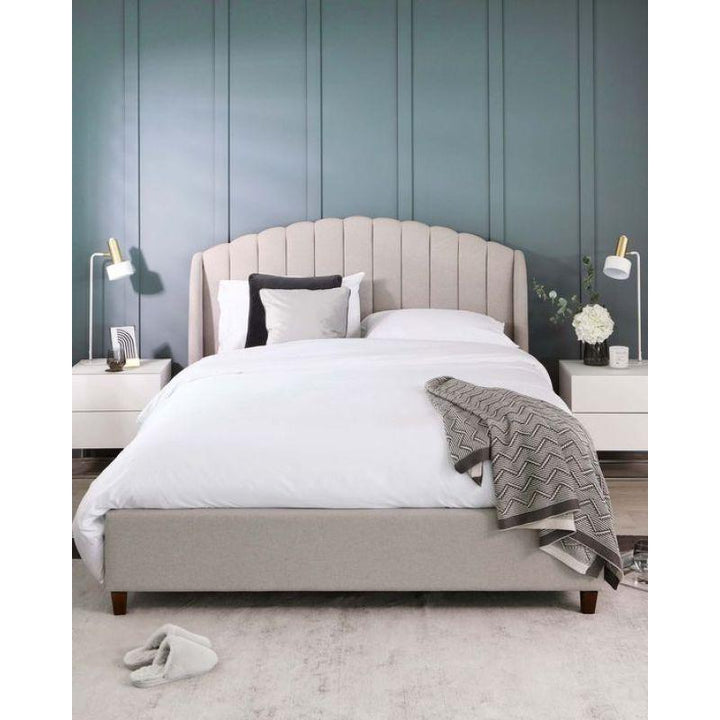 King Bed in Beige Chanel Fabric with Swedish Wood Frame By Alhome - Zrafh.com - Your Destination for Baby & Mother Needs in Saudi Arabia