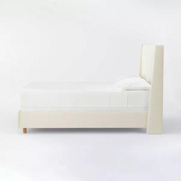 Off-White Linen Tranquility: Swedish Wood Super King Bed (200x200x140) by Alhome - Zrafh.com - Your Destination for Baby & Mother Needs in Saudi Arabia