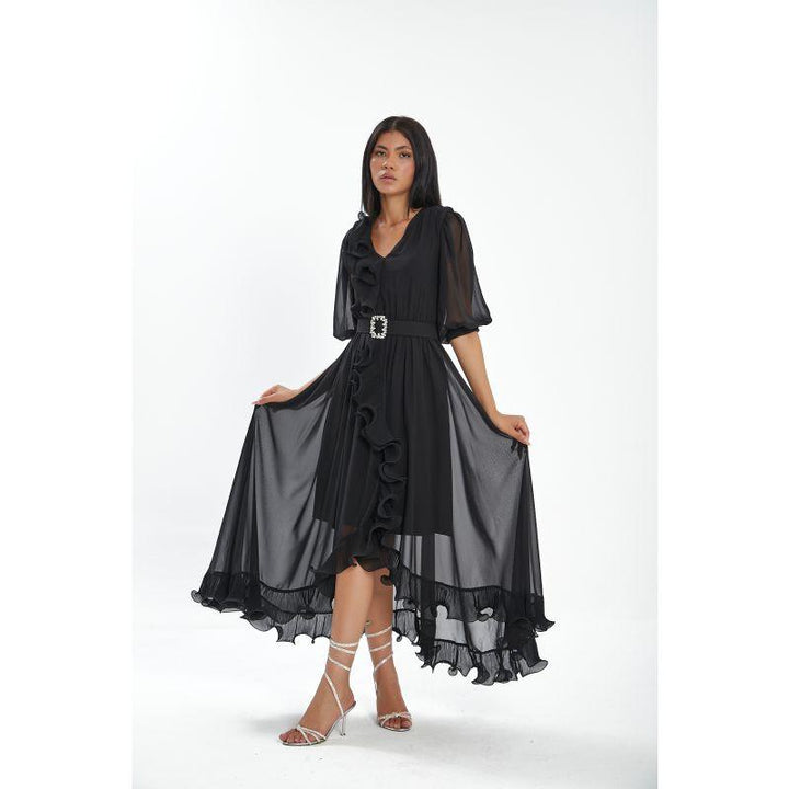 Londonella Women's Midi Summer Dress With Belt And Transparent Half Sleeves - Lon100319 - Zrafh.com - Your Destination for Baby & Mother Needs in Saudi Arabia