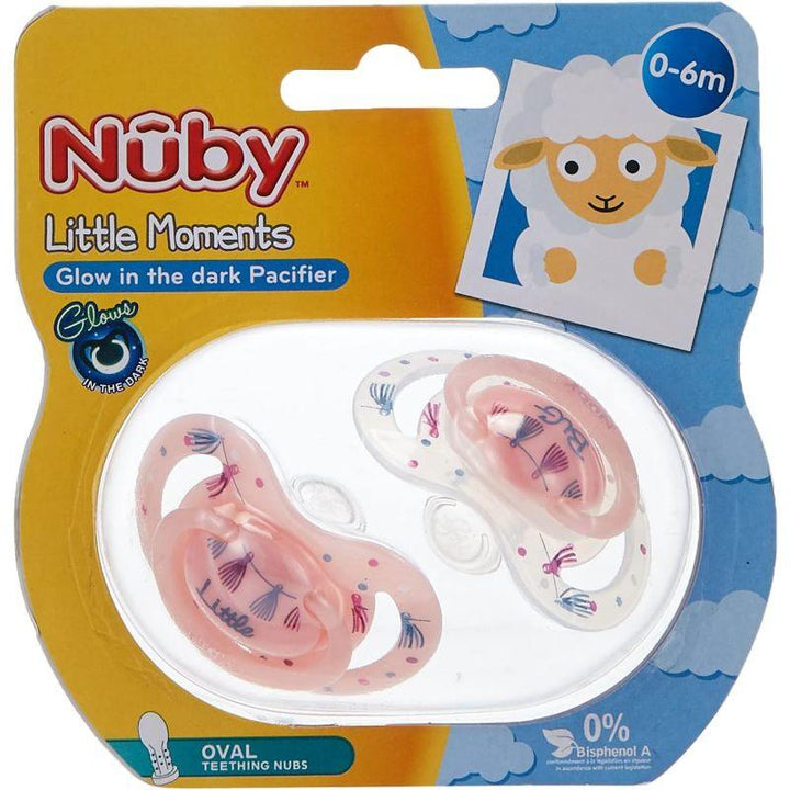 Nuby 1Pk Pp Bowtie Pacifier With Glow In The Dark Handle And Small Flat Oval Nuby Silicone Baglet Blue - ZRAFH