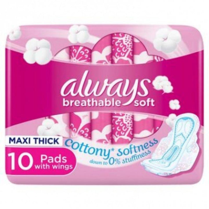 Always Breathable Soft Maxi Thick - Large Sanitary Pads With Wings - 10 Pads - Zrafh.com - Your Destination for Baby & Mother Needs in Saudi Arabia