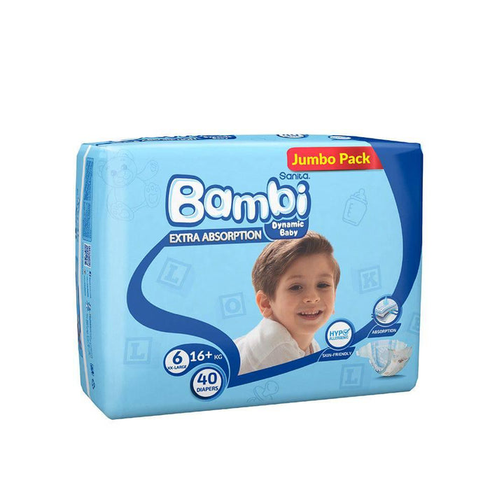 Sanita Bambi Baby Diapers Jumbo Pack Size 6, XX-Large, +18 KG, 40 Diapers - ZRAFH