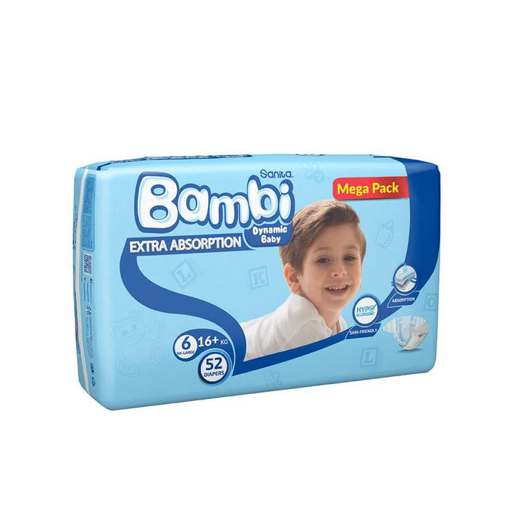 Sanita Bambi Baby Diapers Mega Pack Size 6, XX-Large, 16+ KG, 52 Diapers - ZRAFH