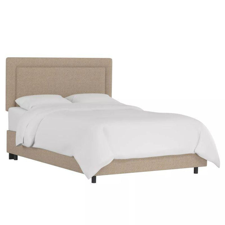 Beige Linen Harmony: Swedish Wood Super King Bed (200x200x140) by Alhome - Zrafh.com - Your Destination for Baby & Mother Needs in Saudi Arabia