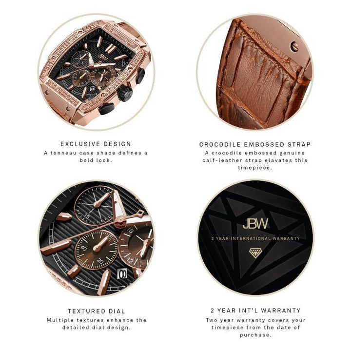 Jbw Luxury Echelon Watch With Leather Band 0.28 Ctw Diamond Wrist Men's Watch - Brown - J6379 - Zrafh.com - Your Destination for Baby & Mother Needs in Saudi Arabia