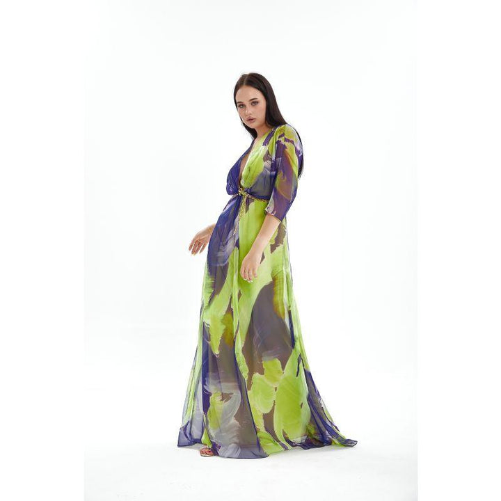 Londonella Women's Long Summer Dress - Long Sleeves - Green - Zrafh.com - Your Destination for Baby & Mother Needs in Saudi Arabia