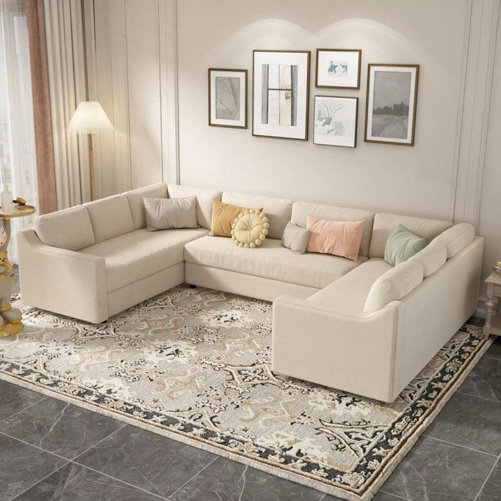 Beige Velvet U-Shaped Sofa By Alhome - Zrafh.com - Your Destination for Baby & Mother Needs in Saudi Arabia