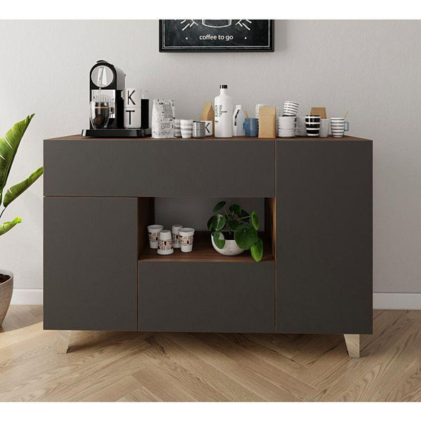 Coffee Corner with Two Shelves and Two Drawers (Brown and Black) By Alhome - Zrafh.com - Your Destination for Baby & Mother Needs in Saudi Arabia