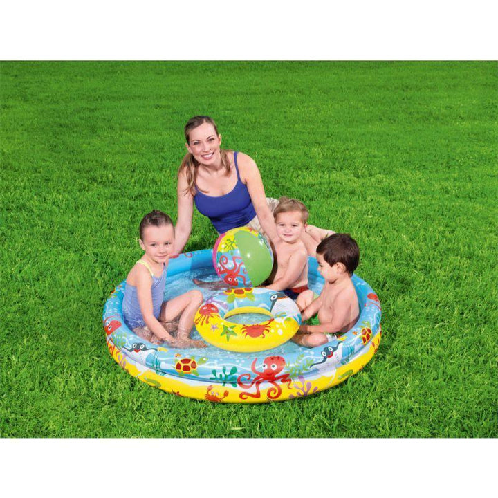 Inflatable Swimming Play Pool Set - 122x20 cm Blue - 26-51124 - ZRAFH