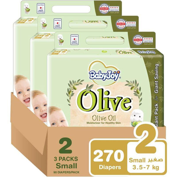 BabyJoy Olive Diapers Giant Box - Size 2 - Small - 3.5-7 kg - 270 Diapers - Zrafh.com - Your Destination for Baby & Mother Needs in Saudi Arabia