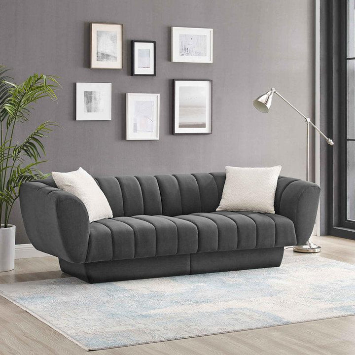 Modern Elegance: 3-Seater Velvet Sofa in Gray By Alhome - Zrafh.com - Your Destination for Baby & Mother Needs in Saudi Arabia