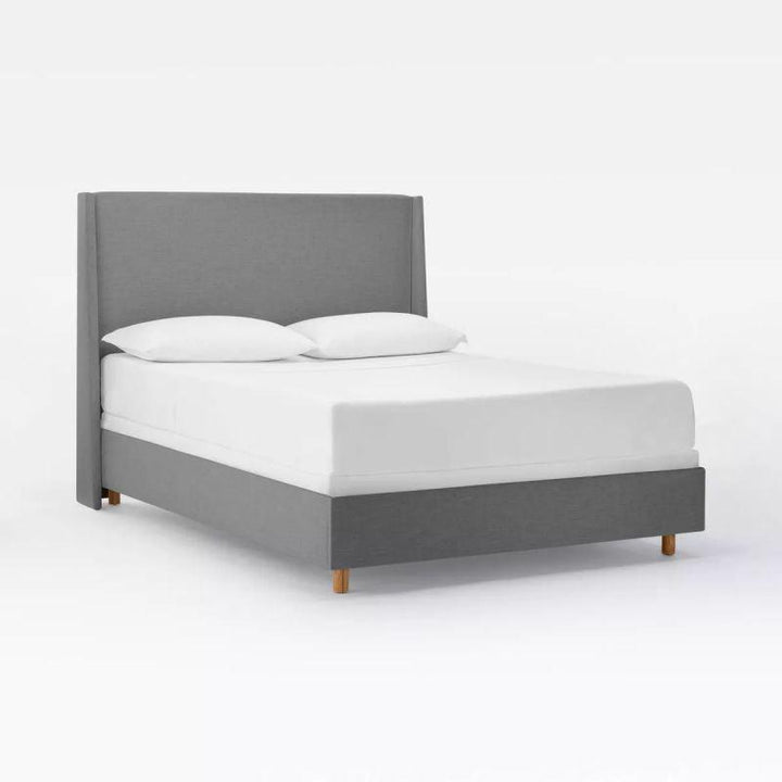 Ash Grey Linen Serenity: Swedish Wood Super King Bed (200x200x140) by Alhome - Zrafh.com - Your Destination for Baby & Mother Needs in Saudi Arabia