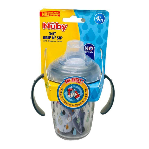 Nuby 1pk 240ml Twin Handle Tritan Cup with No Spill Silicone Spout, 360 Weighted Straw with PP Cover Grey - ZRAFH