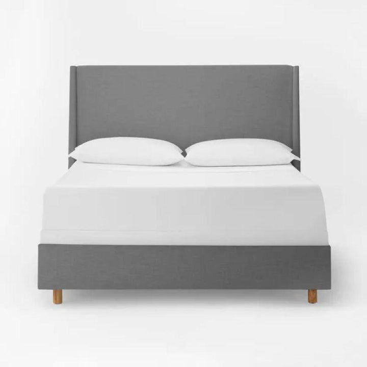 Ash Grey Linen Serenity: Swedish Wood Super King Bed (200x200x140) by Alhome - Zrafh.com - Your Destination for Baby & Mother Needs in Saudi Arabia