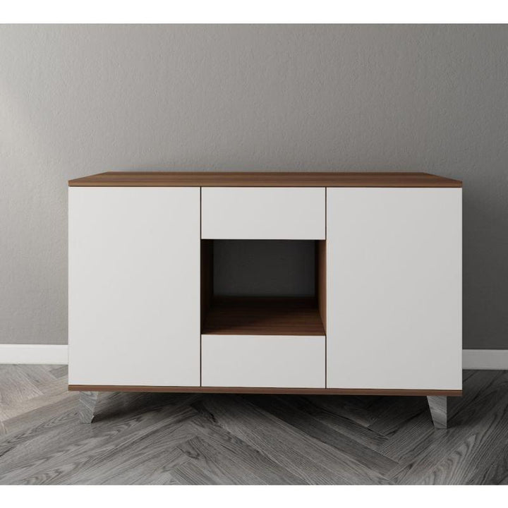 White and Brown Coffee Corner with Two Doors and Two Sliding Drawers By Alhome - Zrafh.com - Your Destination for Baby & Mother Needs in Saudi Arabia