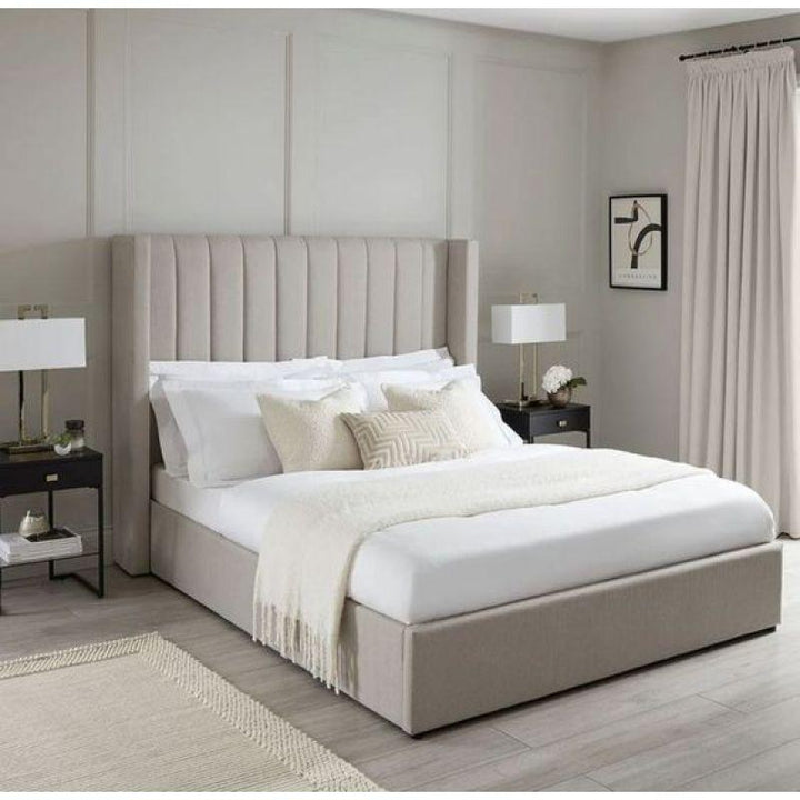 Elegant Beige Chanel Queen Bed By Alhome - 110112341 - Zrafh.com - Your Destination for Baby & Mother Needs in Saudi Arabia