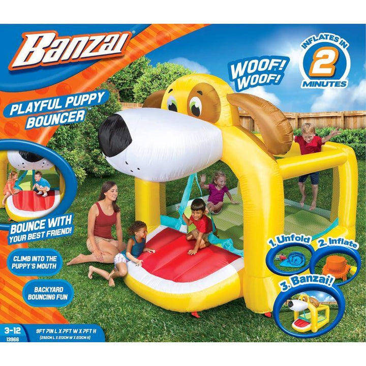 Banzai Playful Puppy Inflatable Bounce House - ‎292.1x213.36x213.36 cm - Multicolor - Zrafh.com - Your Destination for Baby & Mother Needs in Saudi Arabia