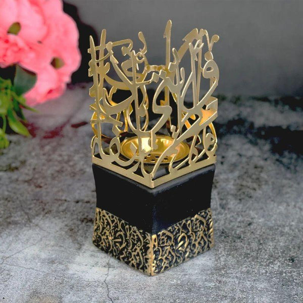 Ceramic Incense Burner With Square Base And Golden Sayings - 17 cm - Gold And Black By Family Ship - Zrafh.com - Your Destination for Baby & Mother Needs in Saudi Arabia