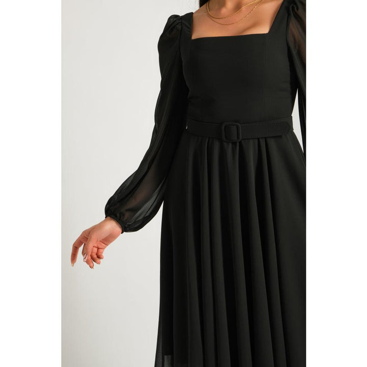 Londonella Women's Short Evening Dress With Long Sleeves & Elegant Waist Belt - 100222 - Zrafh.com - Your Destination for Baby & Mother Needs in Saudi Arabia