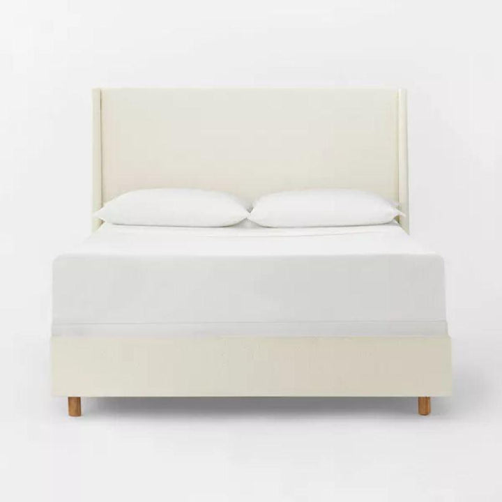 Off-White Linen Tranquility: Swedish Wood Super King Bed (200x200x140) by Alhome - Zrafh.com - Your Destination for Baby & Mother Needs in Saudi Arabia