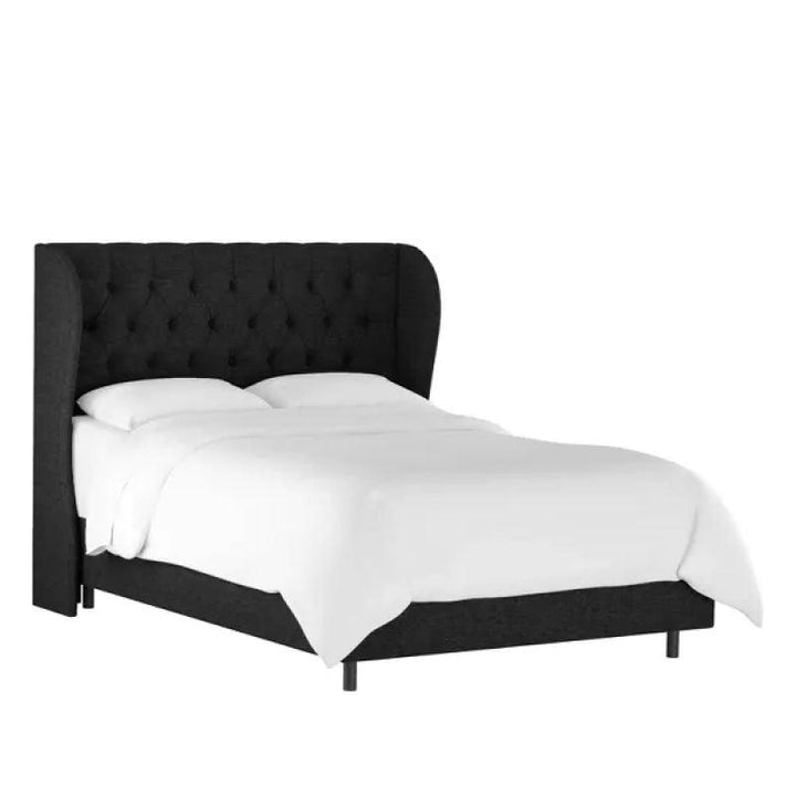 Black Linen Tranquility: Swedish Wood Super King Bed (200x200x140) by Alhome - Zrafh.com - Your Destination for Baby & Mother Needs in Saudi Arabia