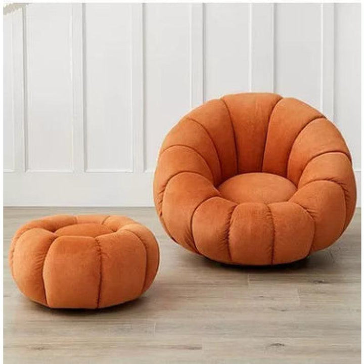 Rusted Orange Bouclé Chair with Matching Pouf By Alhome - Zrafh.com - Your Destination for Baby & Mother Needs in Saudi Arabia