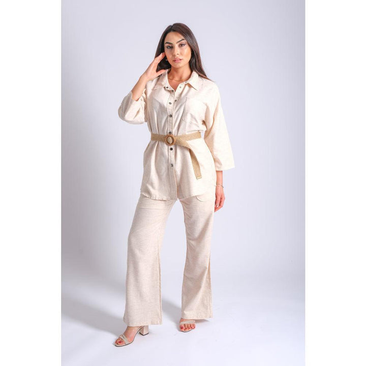 Londonella Women's long-sleeved shirt With Wide Pants Set - Beige - 100211 - Zrafh.com - Your Destination for Baby & Mother Needs in Saudi Arabia