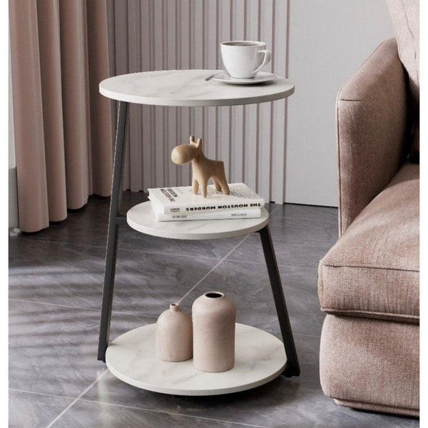 Iron and Marble Wood Side Table Black and White - 40x60 cm By Alhome - Zrafh.com - Your Destination for Baby & Mother Needs in Saudi Arabia