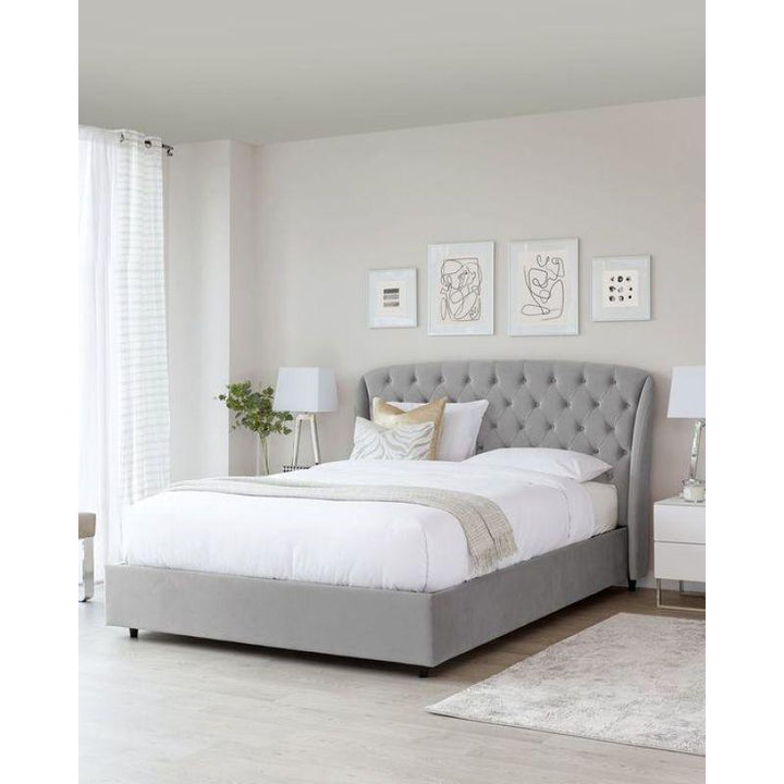 Swedish Wood Velvet Grey Queen Bed By Alhome - 110112291 - Zrafh.com - Your Destination for Baby & Mother Needs in Saudi Arabia